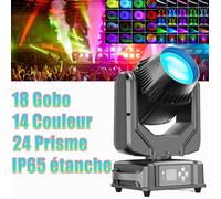 UKing 250W IP65 Lyre LED 24 Prisme 18 Gobo 14 Couleur Zoom Beam DMX - Jeux de Lumiere DJ Avec Atomisation arc-en-ciel Pour Disco