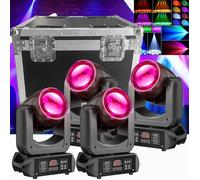 UKing 250W Lumière de Scène DMX512 - Lyre LED Beam GOBO 18 Prisme - Jeux de Lumiere DJ - Pack de 4 Avec Flightcase