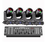 U'king 250W LYRE LED RGBW, 4PCS Jeux de Lumiere Beam Wash Gobo 18 Prisme Effet arc-en-ciel Bande Avec Console 192 Canaux