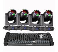 U'king 250W LYRE LED RGBW, 4PCS Jeux de Lumiere Beam Wash Gobo 18 Prisme Effet arc-en-ciel Bande Avec Console 384 Canaux