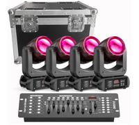 UKing 250WDJ Lyre LED DMX512 - Jeux de Lumiere DJ Beam GOBO 18 Prisme - Pack de 4 Avec Flightcase & Console 192 Canaux