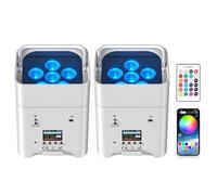 UKing 2PCS 108W RGBW+UV LED Par projecteurs batterie rechargeables APP lumière disco avec télécommande, prend en charge le contrôle DMX 2,4 GHz/DMX pour DJ, fête, mariage - blancs