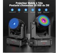 UKING 2PCS-Projecteur laser RGB 2W à tête mobile 3D avec animation, DMX, idéal pour DJ et soirées, et application Bluetooth.