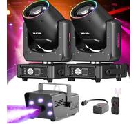 UKING- 350W RGBW LED DJ Lyre GOBO avec des Bandes Lumineuses - Pack de 2 +Machine à Fumée avec 5 RGB LED Lumière Pack de 1