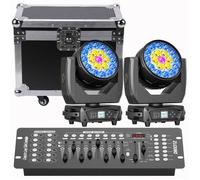 UKing 380W 19 Lyre LED RGBW - Jeux de Lumiere DJ Zoom Beam Wash DMX - 2PCS Avec écran Couleur, Flightcase & Console 192 Canaux