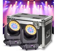 UKing DJ Lyre LED RGBW DMX512 - 19x15W Lumière de Scène Zoom Beam Wash Écran LCD - Jeux de Lumiere DJ Pack de 2 Avec Flightcase