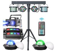 UKing Ensemble de 6 Jeux de Lumiere DJ Compacts et Puissants + Portique Lumière DJ + Machine à Fumée + Lyre LED Lumière de Scène