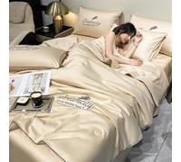 Ukisisi Dreamcity Summer Simple Ice Silk Quilt, Cool Ice Silk Blanket, Double Bedspread, Summer Cooling Comforter Cooling Quilt, Ice Blanket Blanket for Summer-Khaki-Set||200 * 230cm