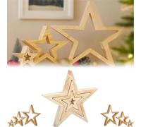 Ukisisi Wooden Star Christmas Decor,3 Pieces Farmhouse Holiday Decoration for Home,Handcrafted Design with Wooden Star Tabletop Centerpiece Sign,for Desk Coffee Table Fireplace Mantle Bookshelf-B