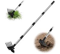 Ukiupop Binette de jardin robuste 2 en 1 avec râteau à 5 dents - Poignée réglable de 76,2 cm à 152,4 cm, houes pour jardinage, outils de jardinage pour ameublir le sol, planter, désherber