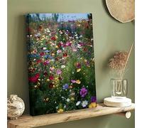 UKIXOM Tableau sur toile représentant un champ de fleurs sauvages aux couleurs éclatantes, idéal pour décorer un salon ou un bureau. Art floral détaillé (60x92cm/sans cadre)