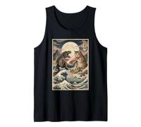 Ukiyo-e Cat vs T-Rex Art Japonais Bataille Grande Vague Débardeur