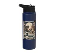 Ukiyo-e Cat vs T-Rex Art japonais Bataille Grande Vague Stainless Steel Insulated Water Bottle