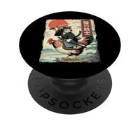 Ukiyo-e Chat Amusant en Forme de Poulet Japonais PopSockets PopGrip Adhésif