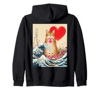Ukiyo-e Chat de Saint-Valentin Japonais Grande Vague Sweat à Capuche