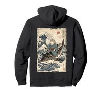 Ukiyo-e Chat Japonais Samouraï Équitation Requin Vintage Sweat à Capuche