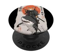 Ukiyo-e épique Chat Ninja équestre Requin drôle Japonais PopSockets PopGrip Adhésif