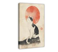 Ukiyo-e Impression sur toile avec motif chat style chat Décoration murale pour salon, chambre à coucher 30 x 45 cm