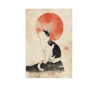 Ukiyo-e Impression sur toile motif chat pour décoration de chambre à coucher, bureau, chambre, cadeau 60 x 90 cm