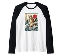 Ukiyo-e Kaiju Chat géant Vague Art Japonais Monstre félin Manche Raglan