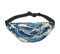 Ukiyo-e Sac banane léger pour course à pied, randonnée, sac banane imprimé vagues pour entraînement, voyage, noir, taille unique, sport, Noir , Taille unique, Sports