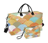 Ukiyo-e Sac de voyage coloré rétro japonais avec sac de toilette pour randonnée 2 pièces