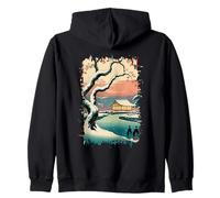 Ukiyo E Scène Hivernale Zen Snowfall at The Zen Pavilion Sweat à Capuche