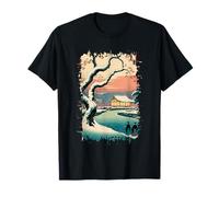 Ukiyo E Scène Hivernale Zen Snowfall at The Zen Pavilion T-Shirt
