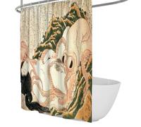 Ukiyo-E Style Rideau de Douche Extra Long Le rêve de la Femme du pêcheur Célèbre Peinture Impression Rideaux de Baignoire Tissu imperméable 180 x 200 cm