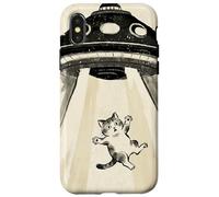 Ukiyo-e Style UFO Enlèvement Chat Mignon Art Peinture Art Peinture Coque pour iPhone X/XS