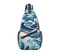 Ukiyo-e style vagues croisées sac de poitrine en diagonale. Sac bandoulière respirant réglable, sac à bandoulière de voyage