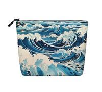 Ukiyo-e Style Waves Faux Chanvre Trousse de Maquillage Grande Capacité Organisateur de Voyage pour Voyage d'affaires et Usage quotidien