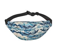 Ukiyo-e Style Waves Grand sac banane tendance pour voyage, décontracté, convient pour le sport, la course, le cyclisme, les voyages, la pêche