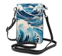 Ukiyo-E Style Waves Petit porte-monnaie pour téléphone portable, imprimé floral, mini portefeuille en cuir synthétique avec bandoulière, fermeture magnétique sécurisée.
