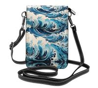Ukiyo-e Style Waves Petit portefeuille pour femme avec bandoulière réglable Motif vagues