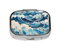 Ukiyo-e Style Waves Pilulier carré léger et portable, avec 2 inserts en plastique, convient pour le transport dans les poches ou les portefeuilles.