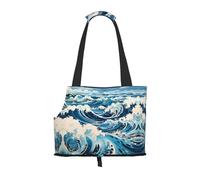 Ukiyo-e Style Waves Sac à bandoulière portable imprimé pour animaux de compagnie, convient pour les petits chiens et chats, shopping et voyage, sac double usage