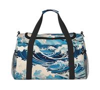 Ukiyo-E Style Waves Sac de voyage à main Design tendance Grande capacité de stockage Convient pour les voyages d'affaires et les courts voyages Noir Taille unique