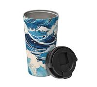Ukiyo-E Style Waves Transporte une tasse à café isotherme. Thermos élégant de 500 ml qui garde les boissons chaudes pendant des heures, parfait pour le café, le thé et plus encore.