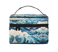 Ukiyo-e Style Waves Trousse de maquillage de voyage pour femme (22,9 x 16,5 x 15,7 cm) portable grande capacité sac de rangement pour filles, noir, One Size