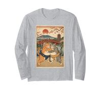 Ukiyo-e Sumo Cat Vintage Lutte Japonaise Art Culture Manche Longue