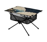 Ukiyo-e Table d'extérieur pliable Bleu Wave Table rectangulaire facile portable avec sac de rangement pour parc, jardin, plage, voyage