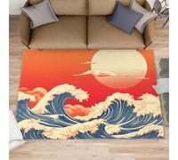 Ukiyo-E - Tapis lavable pour chambre à coucher et chambre de fille, motif vagues de style japonais pour chambre de fille, tapis lavable pour chevet, salle à manger, cuisine - Rouge - 180 x 240 cm