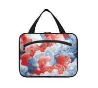 Ukiyo-e Trousse de maquillage portable à suspendre avec crochet Motif nuage de bon augure Rouge et blanc Taille L