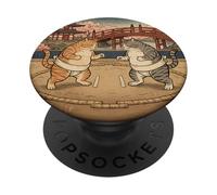 Ukiyo-e Ukiyo-e Chat drôle Sumo Art Vintage Japonais PopSockets PopGrip Adhésif