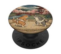 Ukiyo-e Ukiyo-e Chat drôle Sumo Art Vintage Japonais PopSockets PopGrip Adhésif