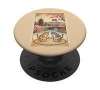 Ukiyo-e Ukiyo-e Drôle Deux Chats Sumo Lutte Japonaise Art Vintage PopSockets PopGrip Adhésif