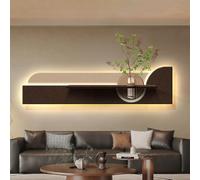 Ukkajovlex Bannière Salon Peinture Décorative Applique Murale,120x30cm 150x35cm Format Horizontal Tableau Décoratif 3D À LED, Décoration Murale en Grès avec Plantes(Brown 4,150x35cm/59x14in)