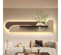 Ukkajovlex Bannière Salon Peinture Décorative Applique Murale,120x30cm 150x35cm Format Horizontal Tableau Décoratif 3D À LED, Décoration Murale en Grès avec Plantes(Brown 3,120x30cm/47.5x12in)