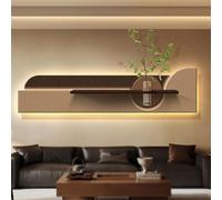 Ukkajovlex Bannière Salon Peinture Décorative Applique Murale,120x30cm 150x35cm Format Horizontal Tableau Décoratif 3D À LED, Décoration Murale en Grès avec Plantes(Brown 1,150x35cm/59x14in)